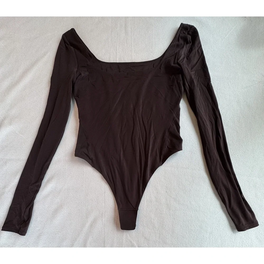 Lululemon Wundermost Ultra Soft Nulu Square Neck Long Sleeve Bodysuit Brown SP